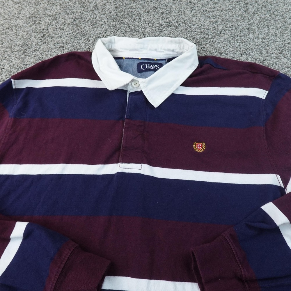 Chaps Rugby Shirt Mens 2XL Purple Blue Stripe Polo Crest‎ Logo Preppy Casual Y2K